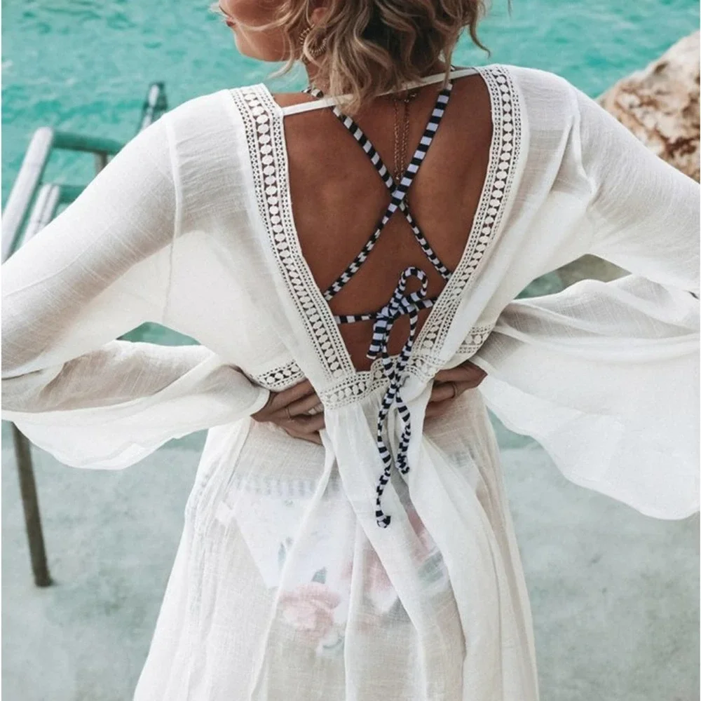 CUPSHE White Open Back Self-Tie Cover Up - Picture 2 of 3